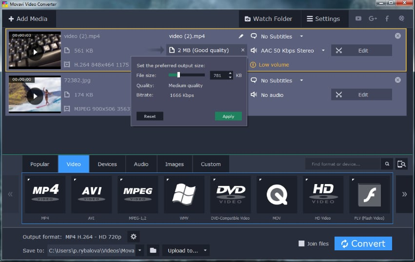 Características y aspectos destacados Movavi Video Converter
